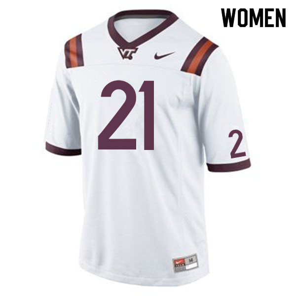 Women #21 Khalil Herbert Virginia Tech Hokies College Football Jersey Sale-White - Click Image to Close